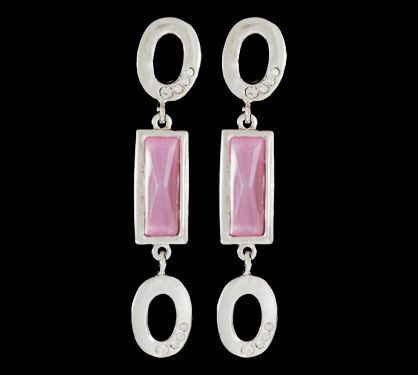 Brinco prata com pedra rosa e strass